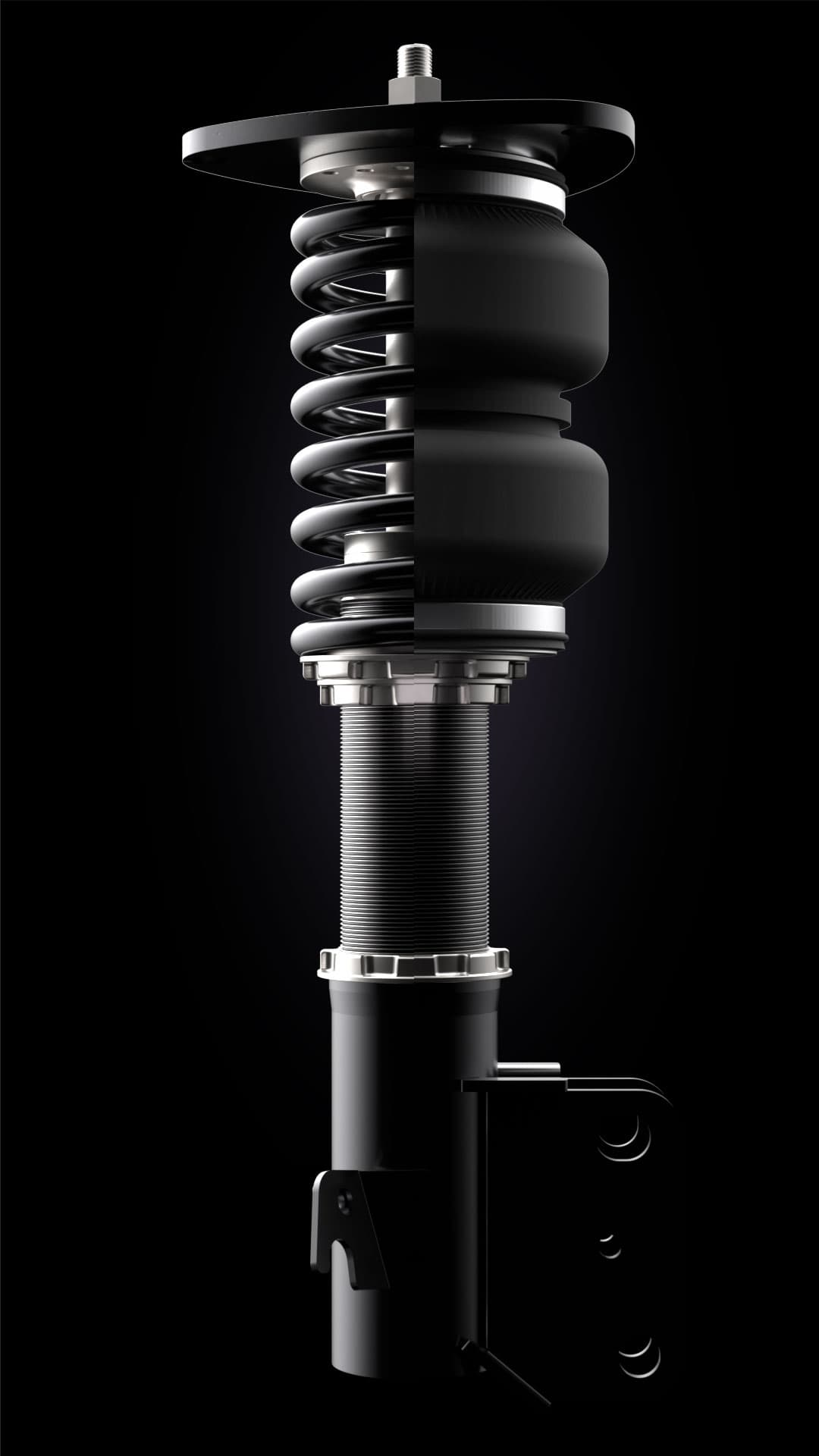 Split image of coilover and air suspension